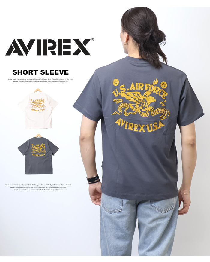 AVIREX（アヴィレックス） チェーンステッチ 刺繍 半袖Tシャツ メンズ