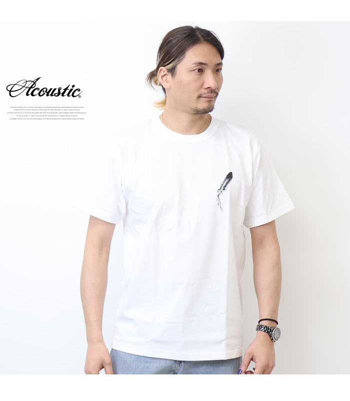 Acoustic（アコースティック） プリント 半袖Tシャツ フェザー 半T 