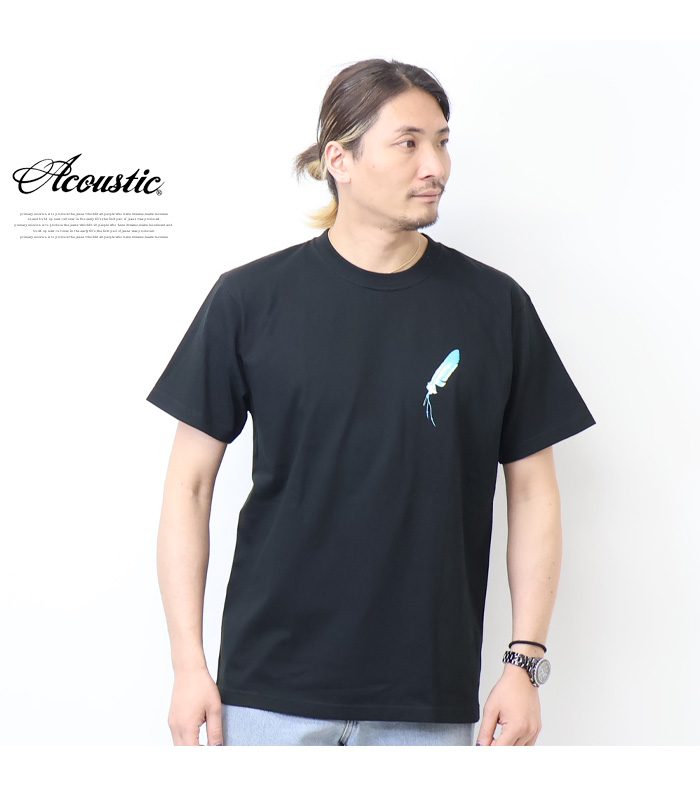 Acoustic（アコースティック） プリント 半袖Tシャツ フェザー 半T