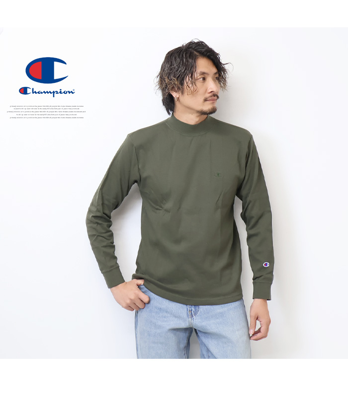 Champion チャンピオン ハイネック モックネック ワンポイント 長袖Tシャツ ロンT 長T メンズ C3-Y434