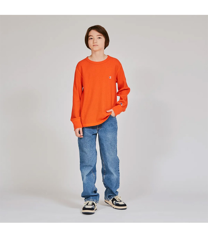Champion（チャンピオン） キッズ ワッフル素材 ワンポイント 長袖T