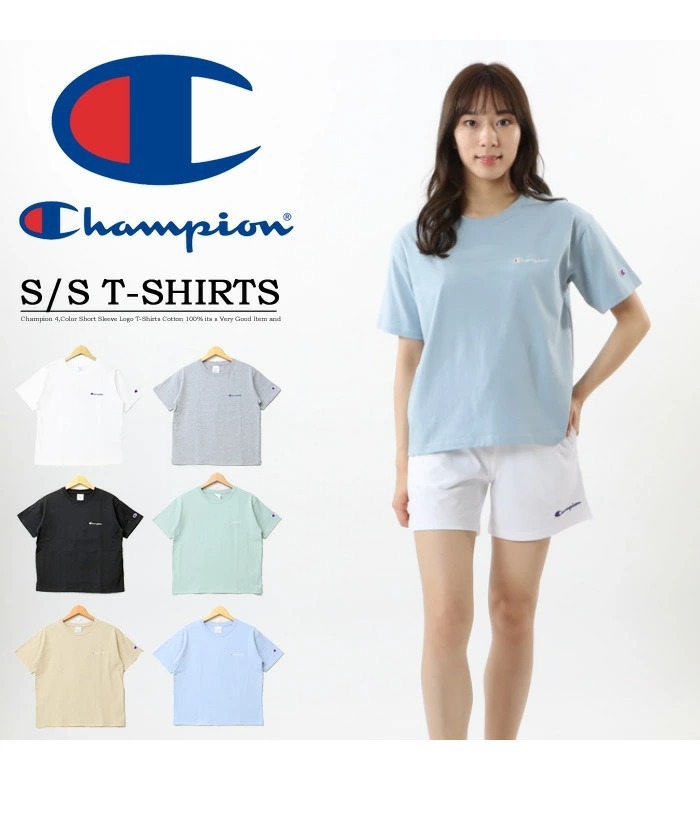 Champion チャンピオン レディース ワンポイントロゴ刺繍 半袖 Tシャツ