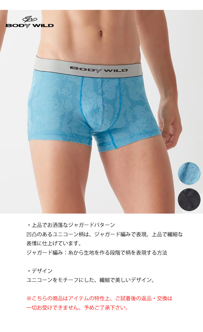 GUNZE グンゼ BODY WILD ボディワイルド ボクサーパンツ ユニコーン柄 前とじ 総柄 アンダーウェア 下着 パンツ 日本製 メンズ  BWE110J