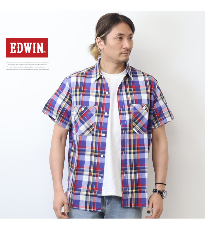【Aelfric Eden】 パッチワーク半袖シャツ ☆送料関税込 ◇Aelfric Eden◇チェック柄パッチワーク 半袖シャツ 送料込