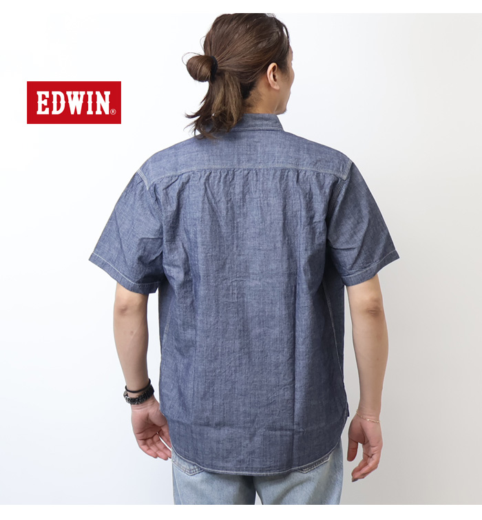 EDWIN（エドウィン） 半袖 ワークシャツ シャンブレーシャツ 半袖