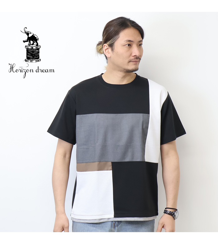 HORIZON DREAM ホライズンドリーム ブロック切り替え 半袖Tシャツ 半T