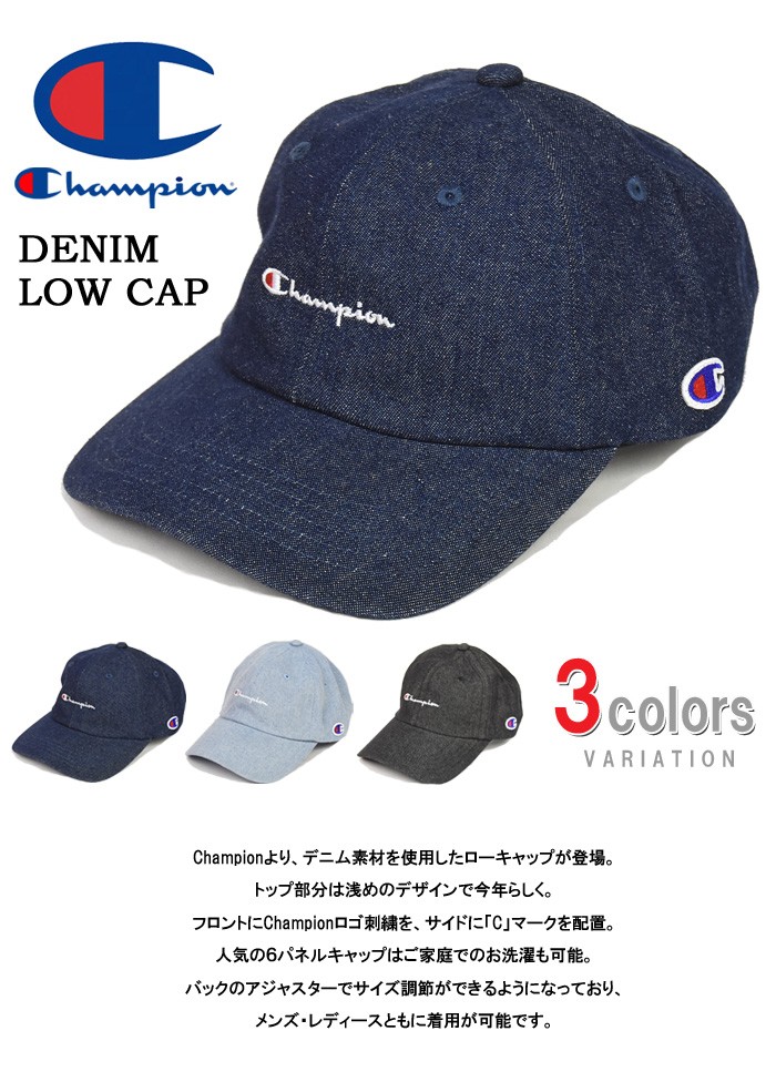 Champion（チャンピオン） ロゴ刺繍 デニム ローキャップ メンズ