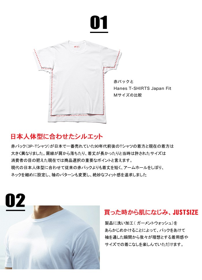 Hanes（ヘインズ） Japan Fit 2枚組 パックTシャツ 半袖 Tシャツ 無地 