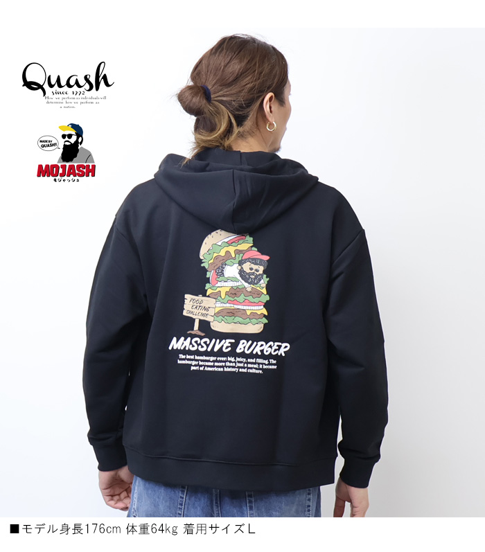 Quash クアッシュ レザー風プリント スウェットジップパーカー 裏毛