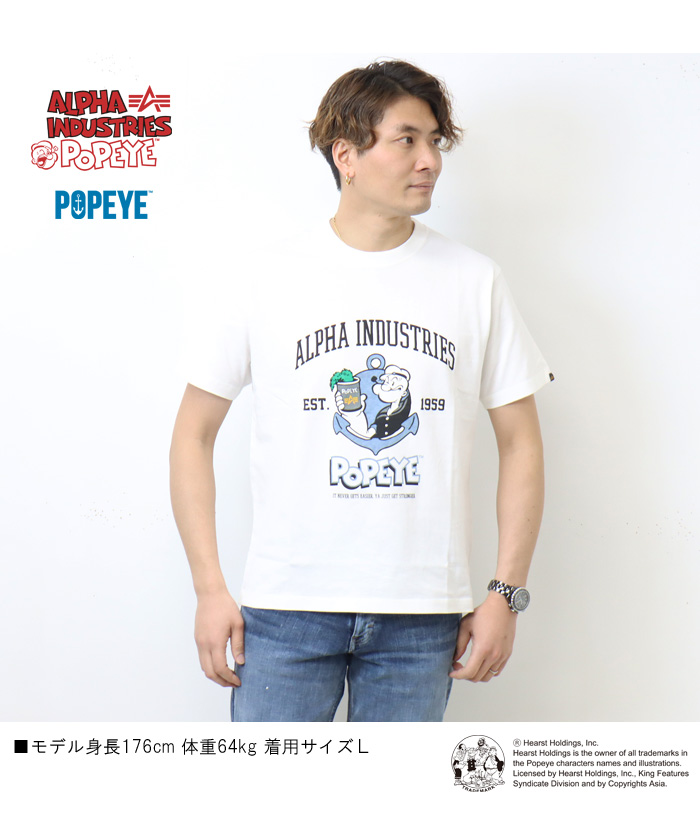送料関税込み[ANTA]POPEYE連携開発Tシャツ★男女兼用★大人気★ Alpha Industries ALPHA アルファ POPEYE ポパイ プリント T