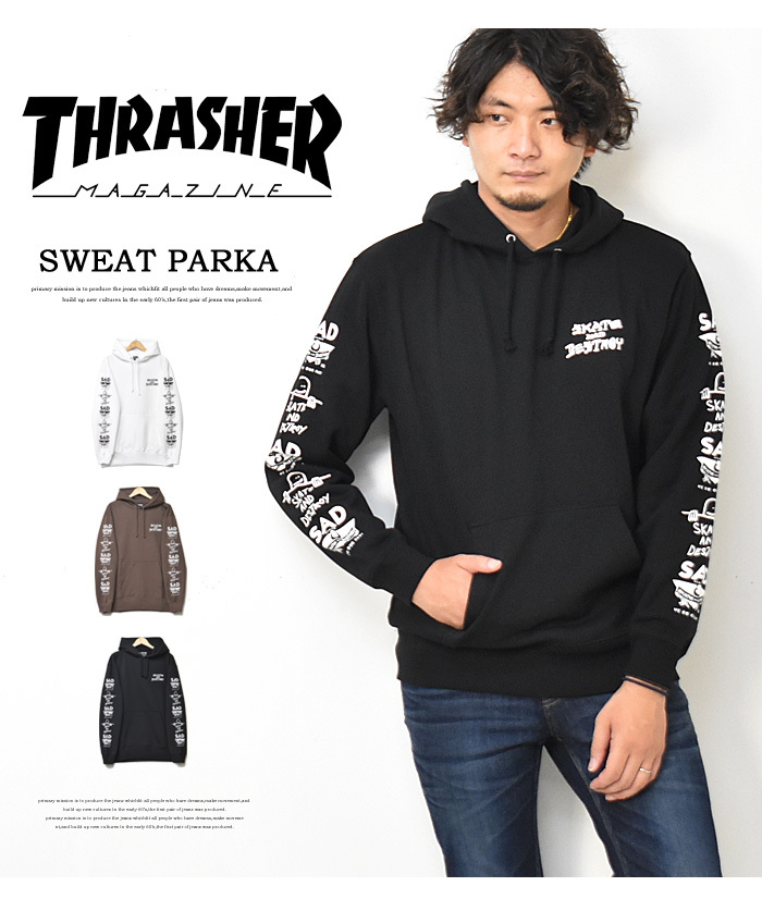 THRASHER（スラッシャー） 袖プリント スウェットパーカー プル