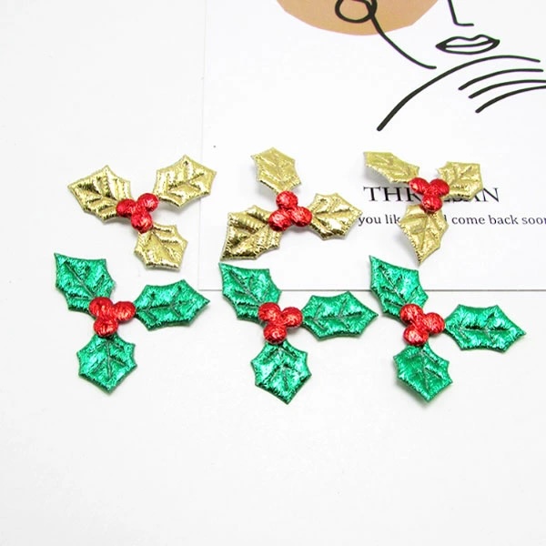 [4枚/50枚]ハンドメイド 手芸 型抜きクッション クリスマス ヒイラギ 2カラー ゴールド グリーン