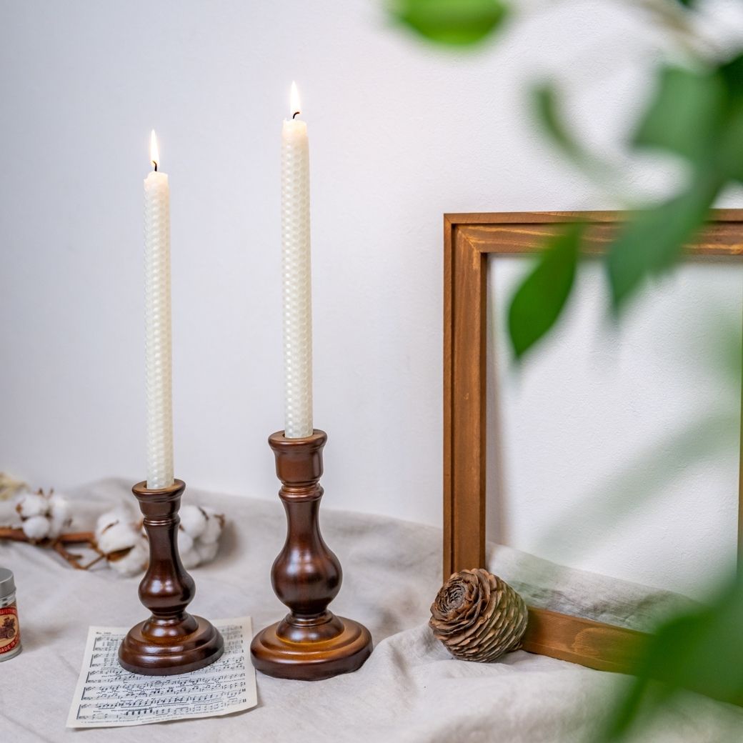 蜜蝋と蝋燭立　アンティーク風2本 蜜蝋と蝋燭立アンティーク風2本