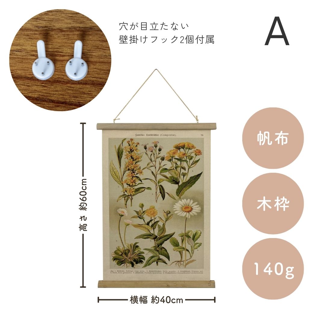 タペストリー ボタニカル ウォールアート ファブリックアート 帆布 木