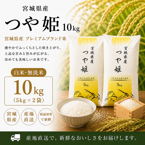 つや姫 【売り尽くし】 令和7年産 宮城県産 登米産 10kg 無洗米 5kg×2