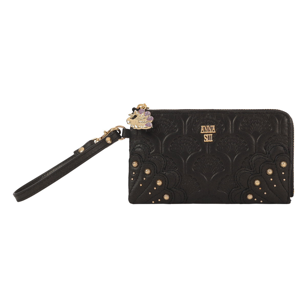 極美品　ANNA SUI アナスイ　財布　ブラック　花柄刺繍　カード　小銭入れ ANNA SUI（アナスイ） ミニ財布 マルチケース パスケース 定期 カード