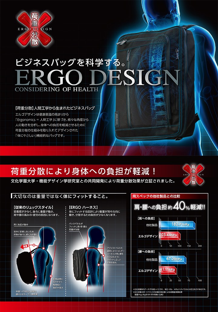 エルゴデザイン ERGO DESIGN リュック 1003 ビジネスバッグ リュックサック メンズ A4 撥水 バックパック デイパック