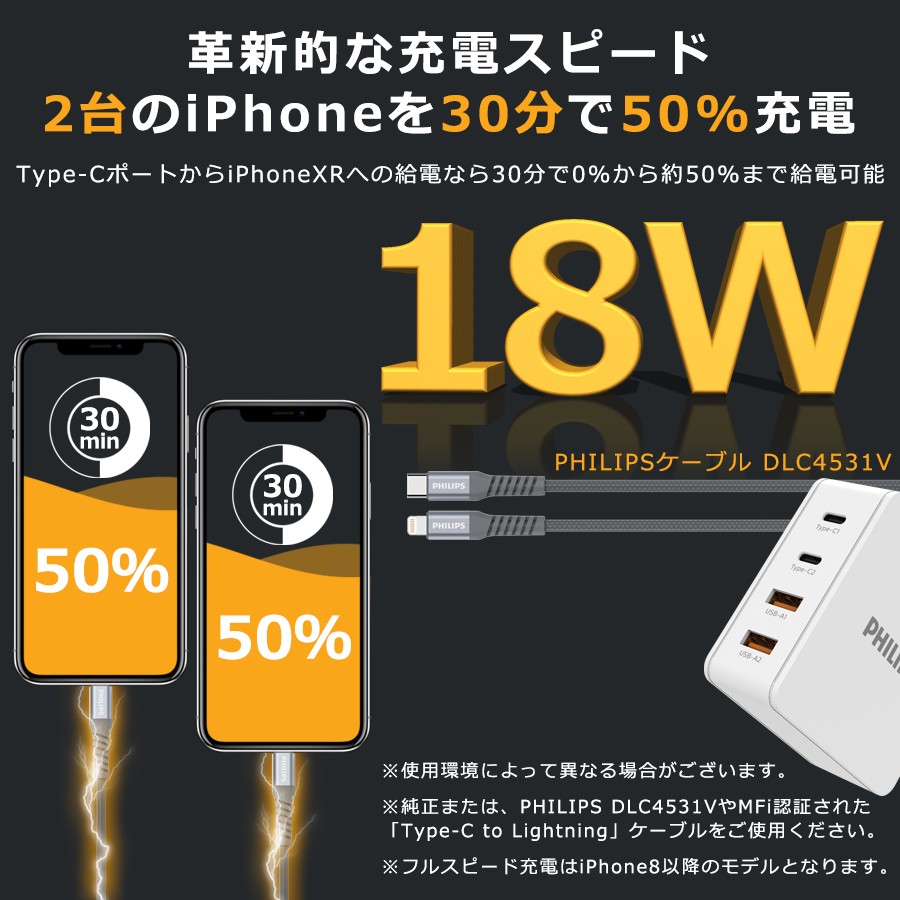 iPhone Android 対応 USB Type-C 急速 充電器 4ポート 合計 最大 66W 出力 PD QC 対応 コンパクト 安心 安全  PSE認証 PHILIPS 直販店 :DLP6340J:RichGo-Japan - 通販 - Yahoo!ショッピング