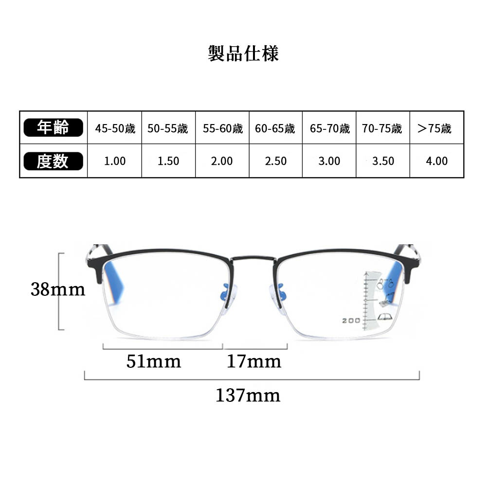 メガネ 老眼鏡 遠近両用メガネ ブルーライトカット 自動的にスマートズーム 調光 変色 累進多焦点 テレワーク 老眼鏡 眼鏡 視力補正用