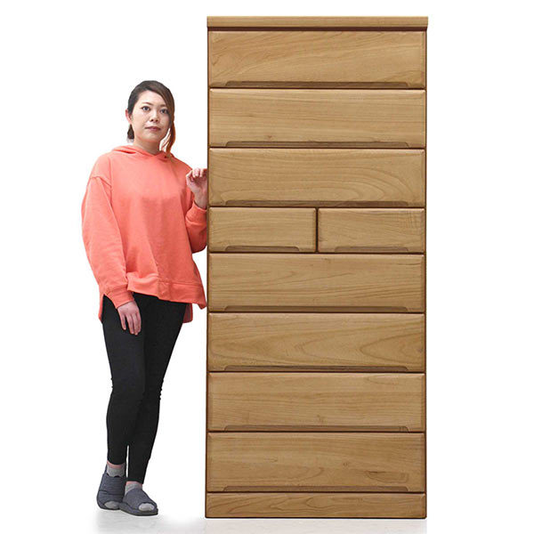 チェスト タンス タワーチェスト 幅80cm 8段 完成品 桐無垢 天然木 ハイチェスト モダン 木製 大川家具 日本製