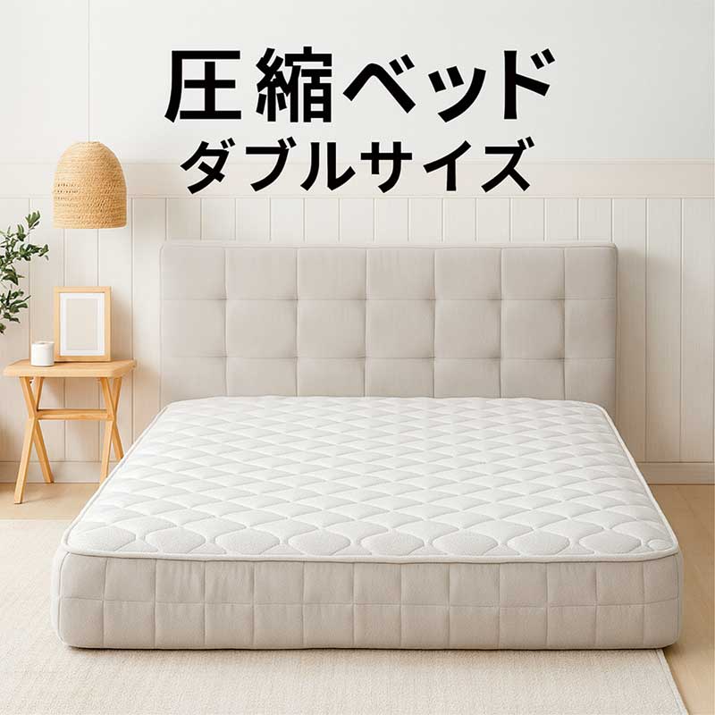 圧縮ベッド ダブル ベッドフレーム グレー ファブリック 完成品 北欧
