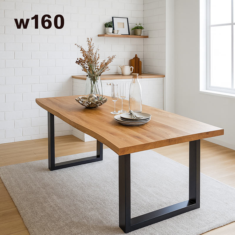 5日P9%〜 一枚板風ダイニングテーブル 幅160cm 無垢材風 耳付き 北欧