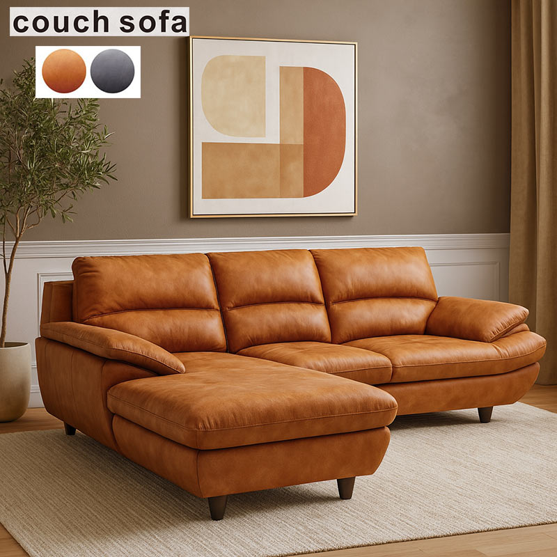 カウチソファ 3人掛け レザーファブリック l字 コーナーソファ 高密度