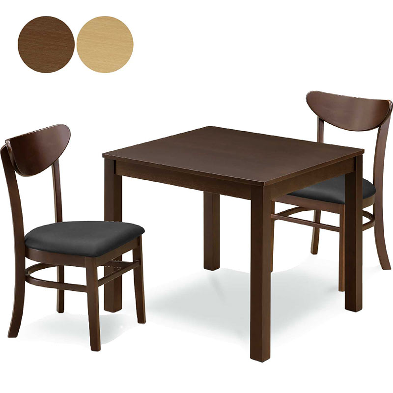 ダイニングテーブルセット 2人用 おしゃれ 北欧 オーク突板 3点セット 正方形 テーブル 天然木 木製 合皮レザー シンプル