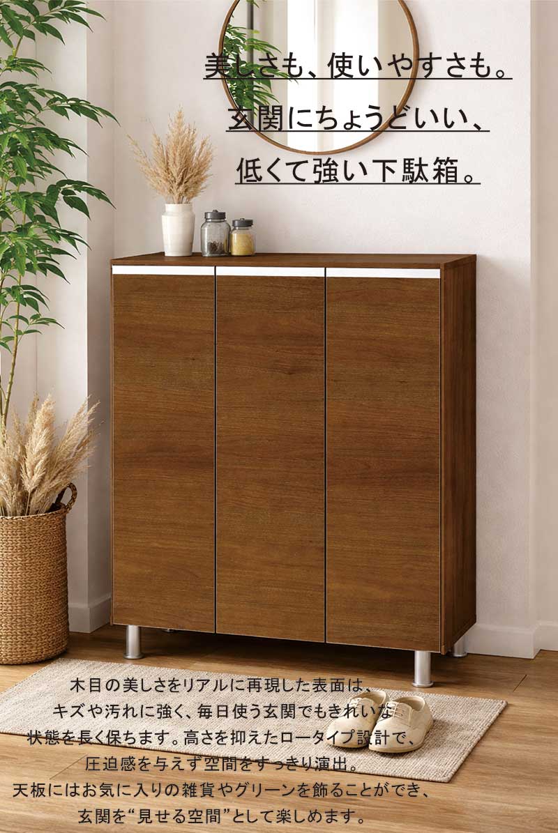 日曜日限定 P15%〜 下駄箱 大容量 幅75cm ロータイプ 日本製 シューズ
