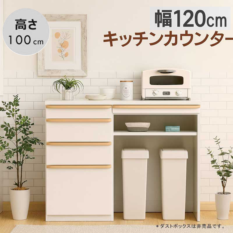 爆買 キッチンカウンター 完成品 幅120cm 高さ100cm ゴミ箱収納 鏡面