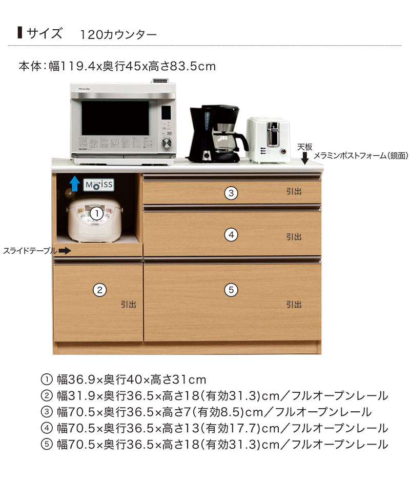 爆買 最大P21％ キッチンカウンター 120 食器棚 レンジ台 完成品 収納