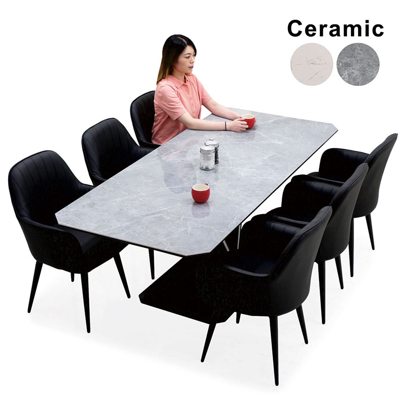セラミック ダイニングテーブルセット 6人 160 200 伸長式 おしゃれ 回転椅子