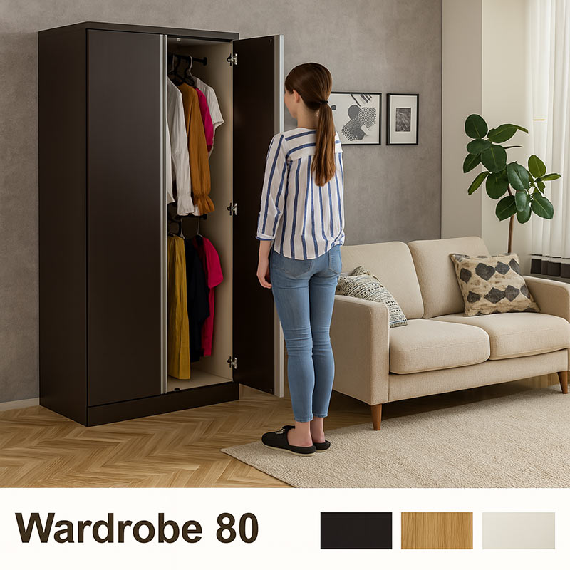 ワードローブ 完成品 幅80 服吊 クローゼット 大容量収納 日本製 北欧