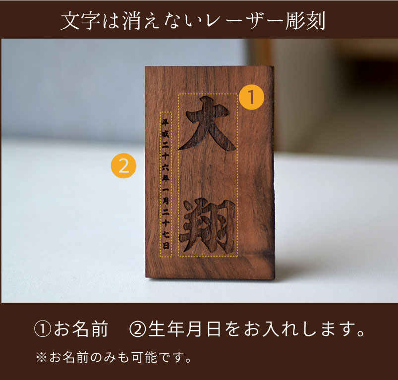 ウォールナット製　命名札の文字入れの説明の画像