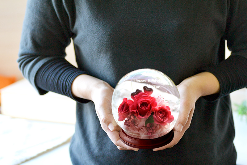 リニューアル！ドーム型 名入れ プリザーブドフラワーロサ （底面