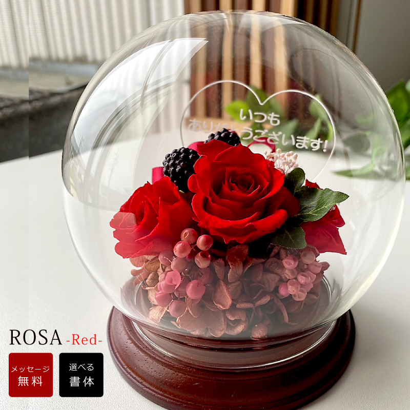 リニューアル！ドーム型 名入れ プリザーブドフラワーロサ （底面