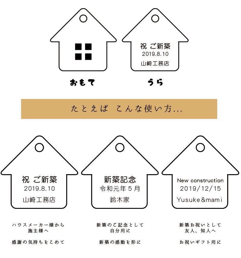 新築祝いキーホルダー メッセージ入れ 名入れ 日付入れ 工務店から施工