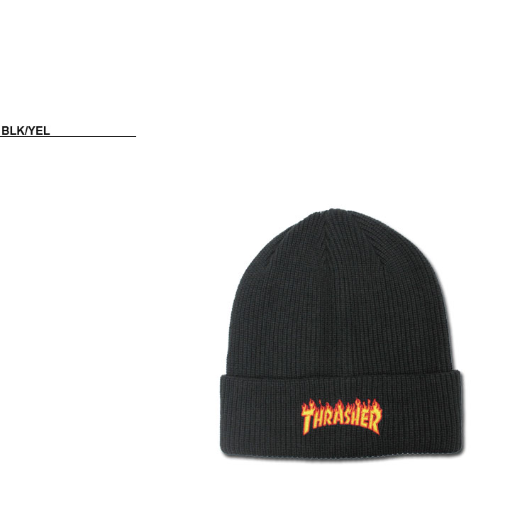 USA製 Thrasher BRONER 黒 スラッシャー ビーニー ニット帽 THRASHER（スラッシャー） ビーニー ニット帽 THRASHER FLAME LOGO RIB