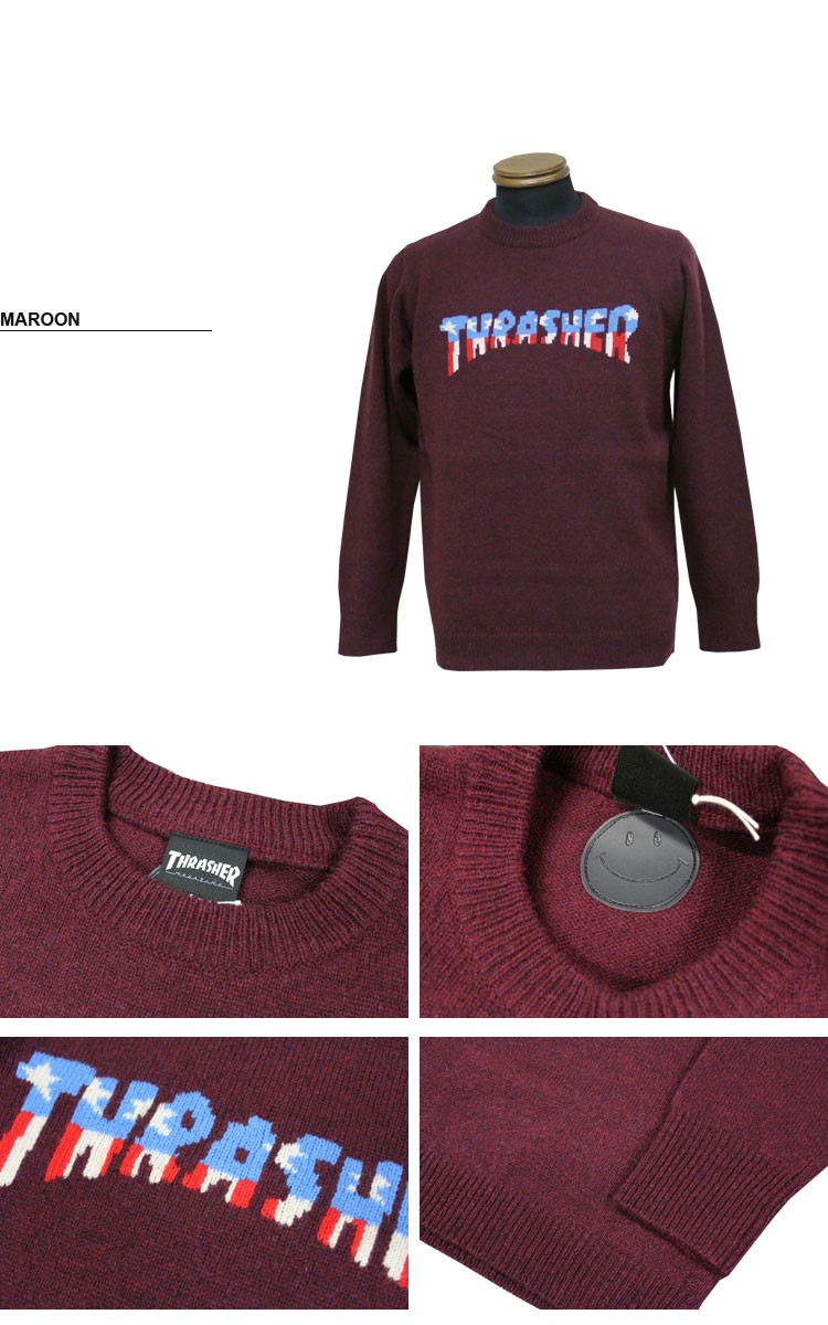 THRASHER（スラッシャー） SALE ニット セーター ネイビー ワイン