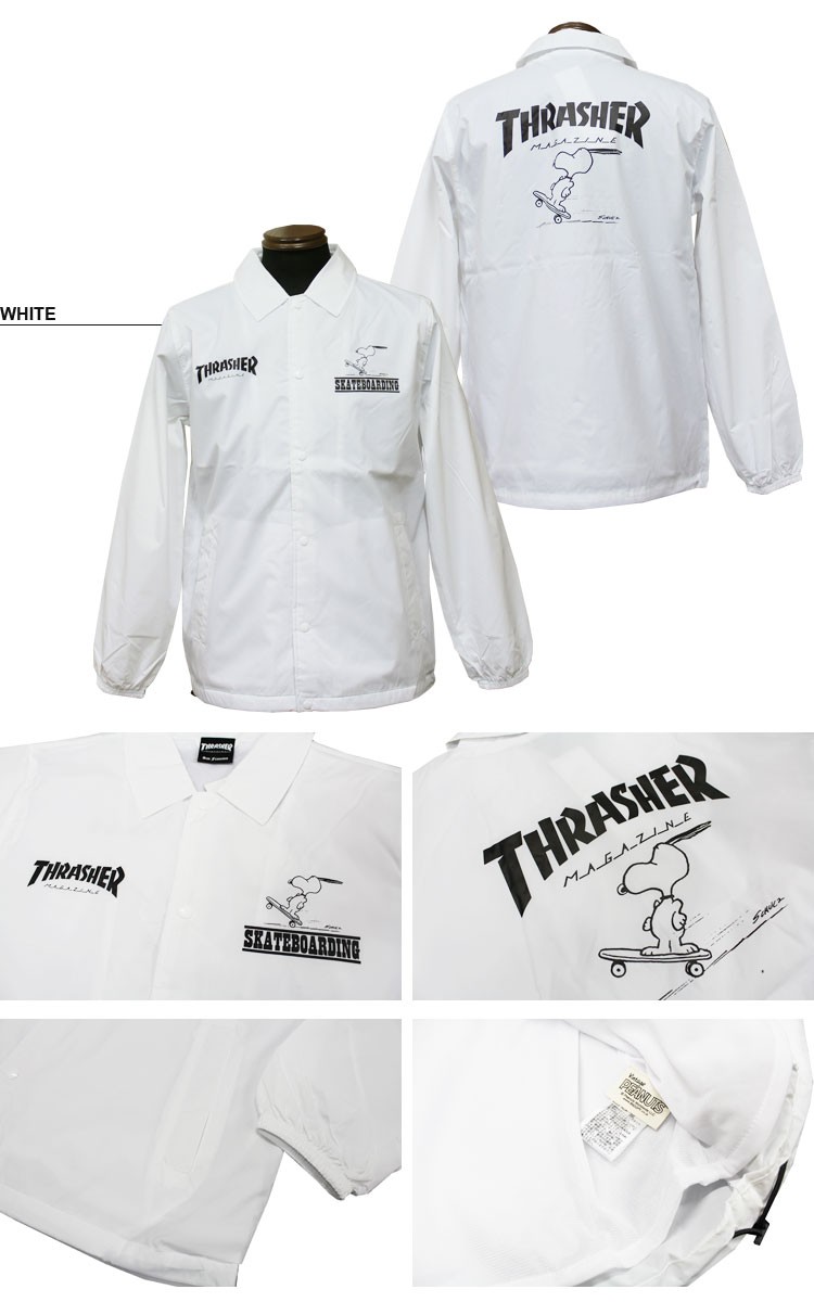 スラッシャー THRASHER コート PEANUTS COACH JACKET ピーナッツ スヌーピー プリント コーチジャケット メンズ  レディース ナイロン 全2色 S-XL