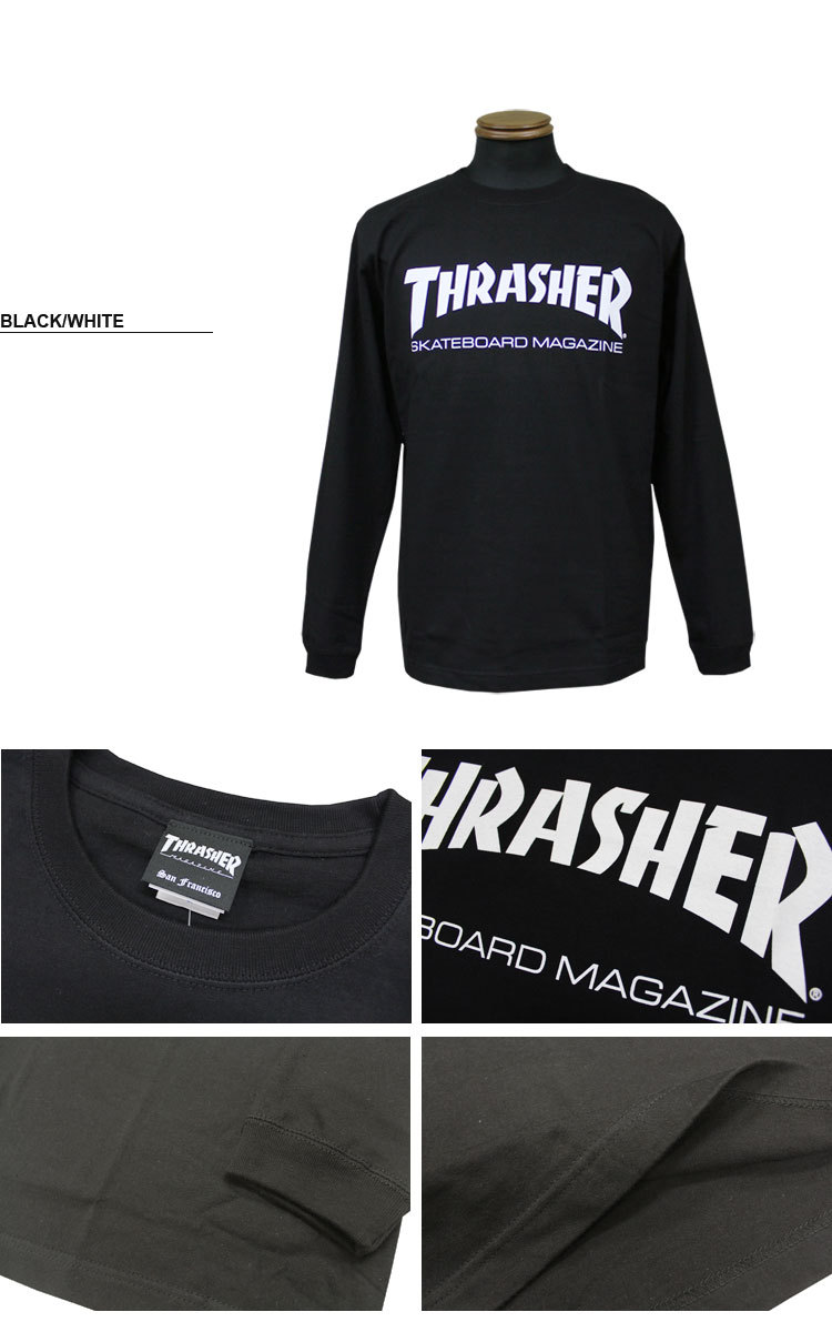 スラッシャー　ラグランT L ブラック×グレー THRASHER スラッシャー マグロゴプリント 7分袖 Tシャツ ロゴT