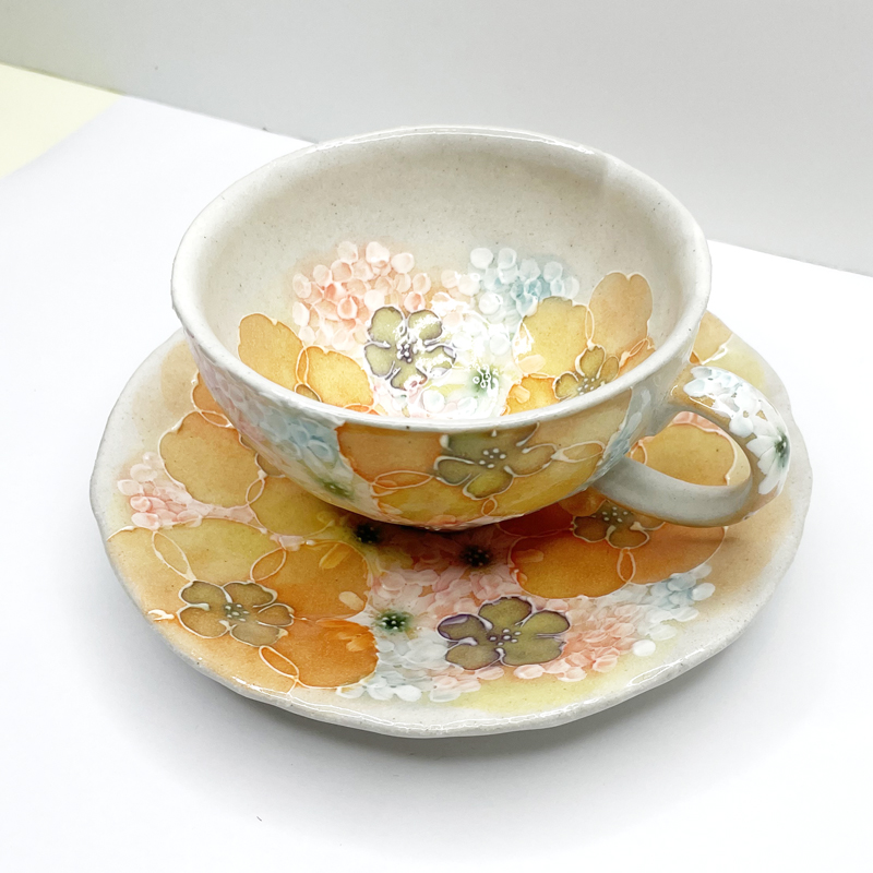 工房ゆずりは カップ＆ソーサー 白絵花 瀬戸焼 花柄 優しい感性