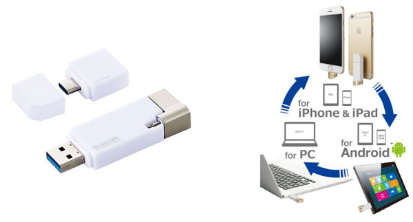 Lightningコネクタ搭載 USB3.2 Gen1メモリ 32GB USB Type-C 変換
