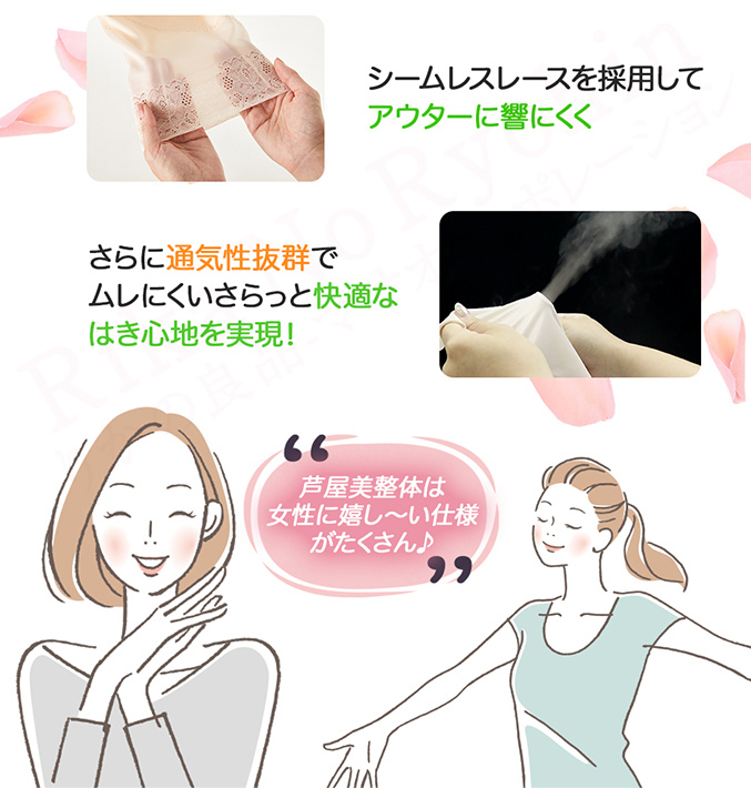 シームレスレースを採用してアウターに響きにくく、さらに通気性抜群でムレにくいさらっと快適なはき心地を実現！