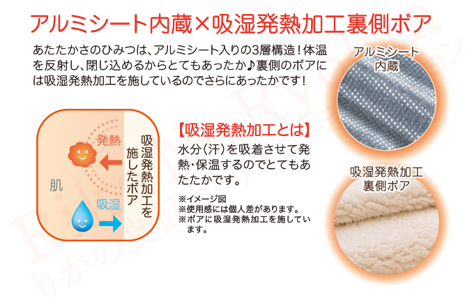 アルミシート内蔵×吸湿発熱加工裏側ボア