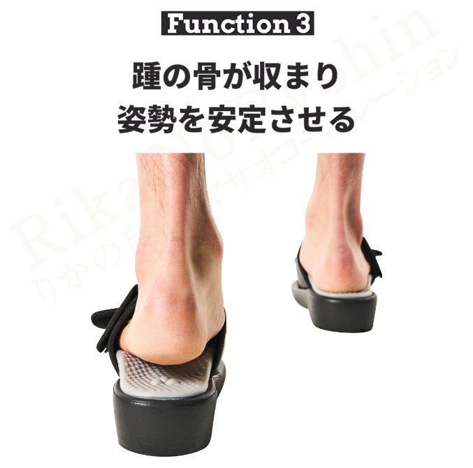 踵の骨が収まり姿勢を安定させる