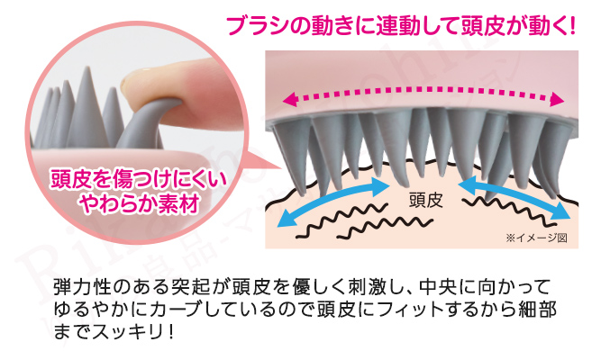ブラシの動きに連動して頭皮が動く！