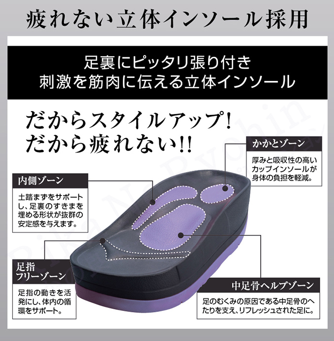 疲れない立体インソール採用