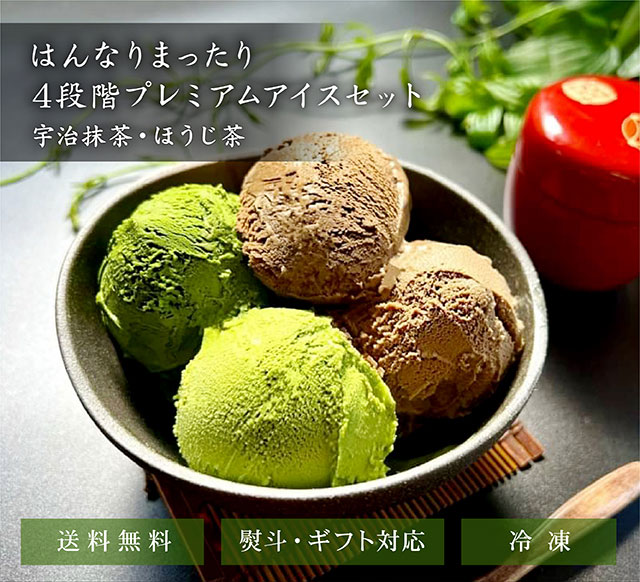 お茶スイーツ 抹茶 ほうじ茶 ギフト 高級 京都利休園 抹茶アイス ほうじ茶アイス はんなりまったり４段階プレミアム アイスセット 宇治抹茶・黒ほうじ 食べ比べ アイスクリーム ジェラート