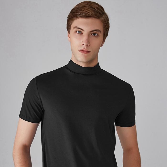 半袖モックネック　ハイネック　シャツ　ブラック　サイズXL 春夏　ゴルフウェア Tシャツ モックネック ゴルフ 半袖 メンズ ハイネックTシャツ